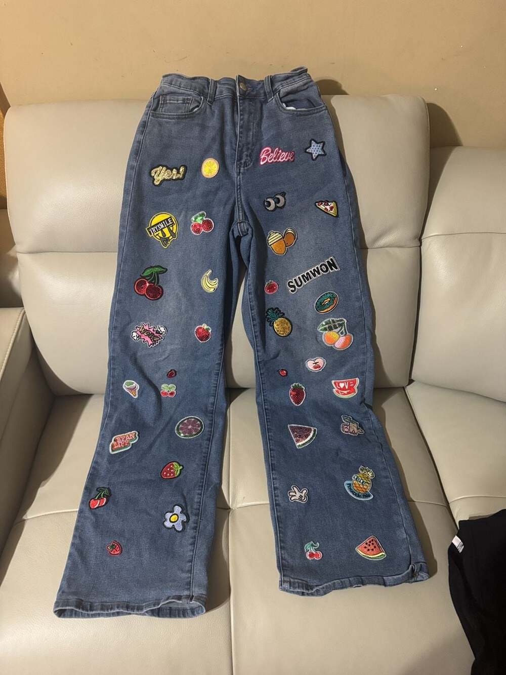 Muy Muy Fancy collection Patched Denim Jeans Size 2s Straight Leg